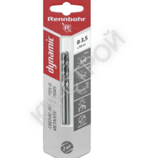 Сверло по металлу ЦХ,  3,5х70мм, HSS-G, P6M5, 2шт/уп,RENNBOHR DYNAMIC CARD - Крепеж и строительное оборудование