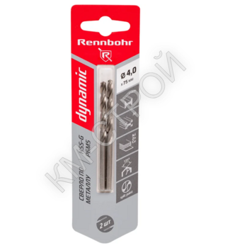 Сверло по металлу RENNBOHR DYNAMIC CARD 4.0x75 мм, HSS-G, P6M5 - Крепеж и строительное оборудование