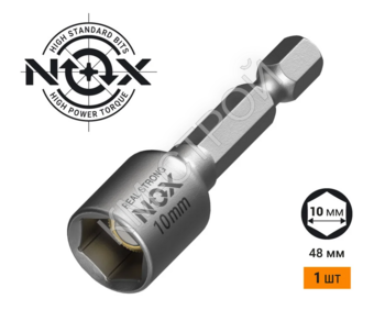 Ключ-насадка магнитная NUT SETTER (10x48 мм; карта) NOX - Крепеж и строительное оборудование