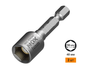 Ключ-насадка магнитная NUT SETTER 10x48 мм, 2 шт, карта NOX - Крепеж и строительное оборудование