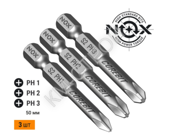 Набор бит (3 шт; Ph 1, 2, 3; 50 мм; карта; E6.3) NOX - Крепеж и строительное оборудование